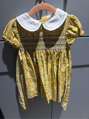 Phlona 2T Yellow Floral Smocked Dress with Peter Pan Collar
